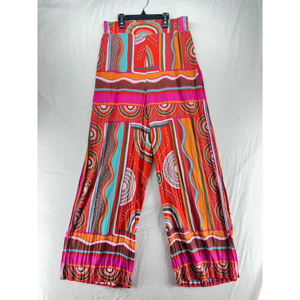 Rose + Olive Womens XS Abstract Geometric Print Wide Leg Pants Multi Color Boho